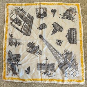 Silk scarf from Paris France with architectural landmarks from Paris. 21”x 21”.